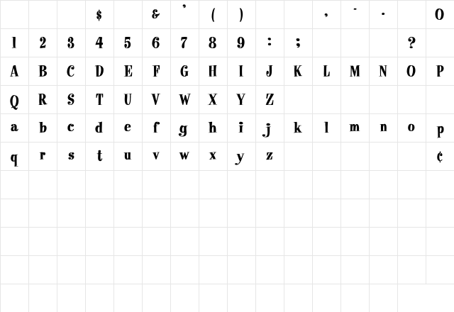 PixieFont Cn BOLD Bold Character Map