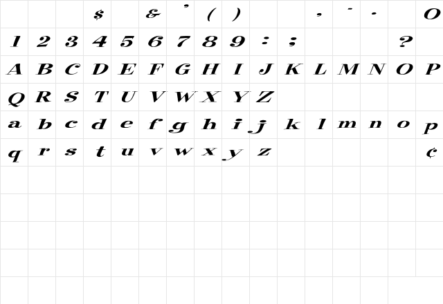 PixieFont Ex ITALIC Italic Character Map