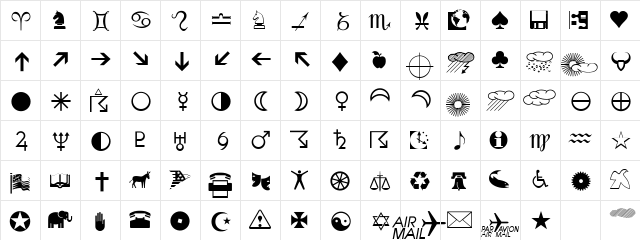 PIXymbolsDingbats Medium Character Map