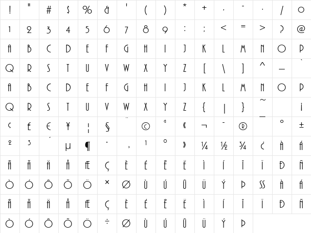 Pizzicato-Osf Regular Character Map