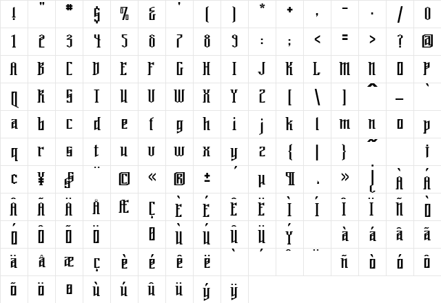 PlanetSevenHundred Regular Character Map