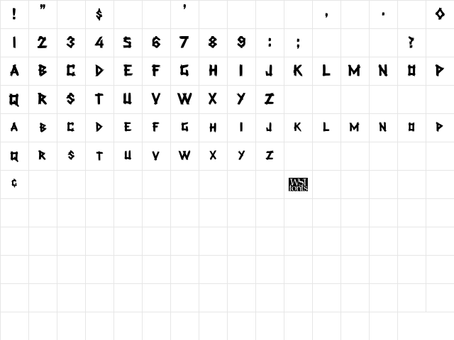 PlanksDisplayCaps Regular Character Map