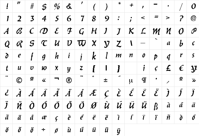B650-Deco Regular Character Map