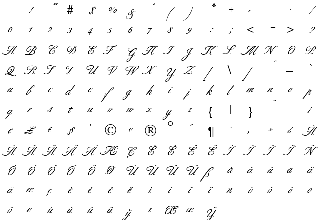 B690-Script Bold Character Map