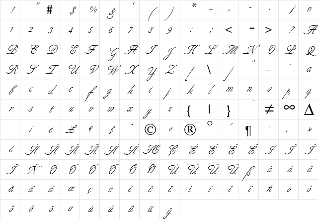 B690-Script Regular Character Map