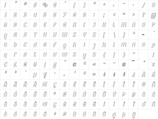 Plasmatica Outline Italic Character Map Plasmatica Outline Italic Character Map