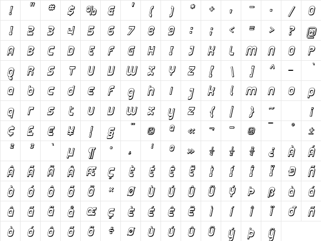 Plasmatica Shaded Italic Character Map