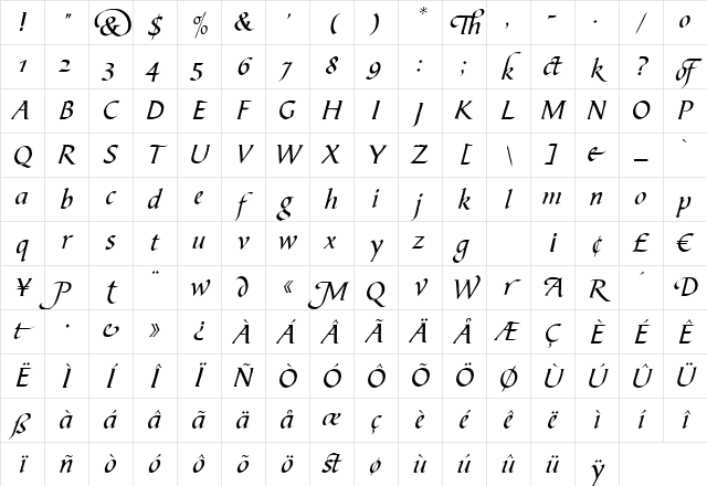 B730-Script Regular Character Map B730-Script Regular Character Map