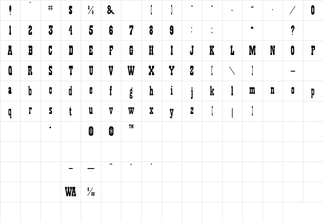 Playbill Regular Character Map