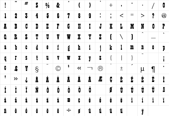 Playbill Regular Character Map
