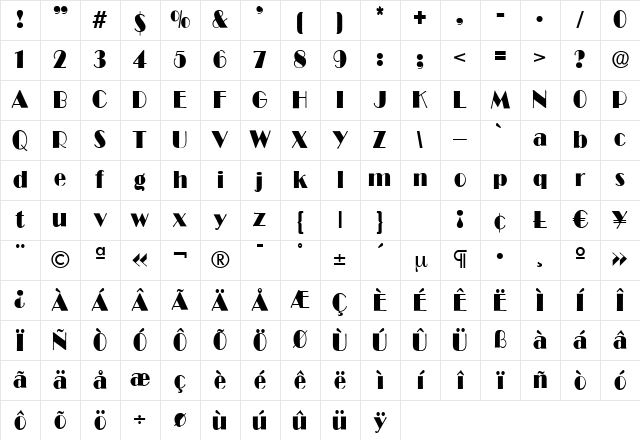 B821-Deco Regular Character Map