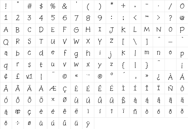 BaaBookHmk Regular Character Map