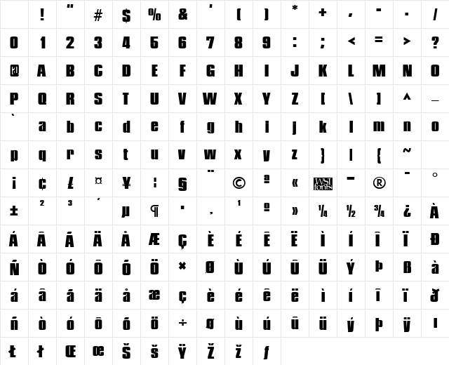 PledgeBlack Regular Character Map