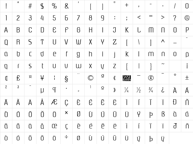 PloverLight Regular Character Map