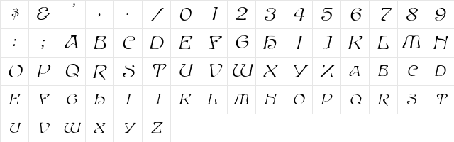 PlumosaSCapsSSK Italic Character Map PlumosaSCapsSSK Italic Character Map