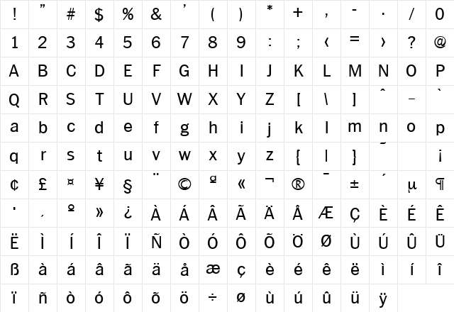 Plymouth-Serial DB Regular Character Map Plymouth-Serial DB Regular Character Map
