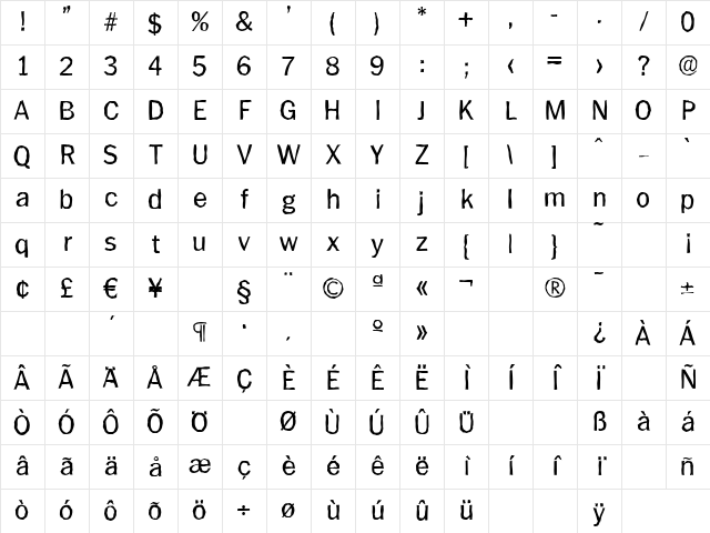 PlymouthAntique Regular Character Map