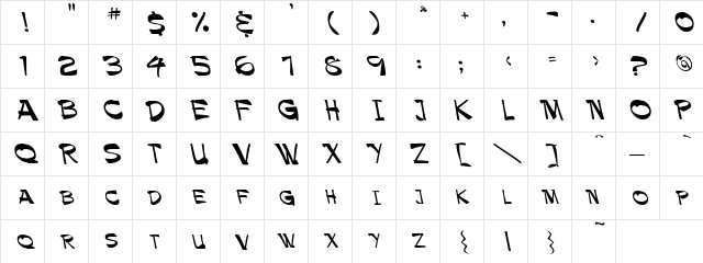 Paintbrush Leftified Regular Character Map