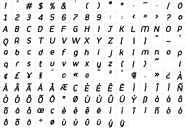 Podium Bold Character Map