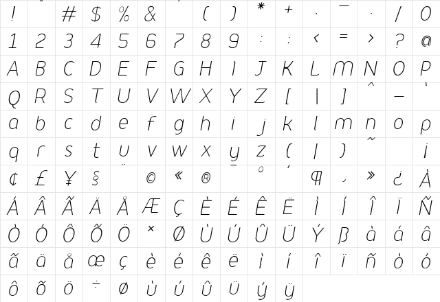 Podium Regular Character Map
