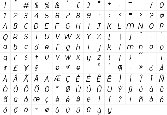 Podium Regular Character Map