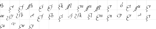 Poetica SuppLowercaseBegII Italic Character Map