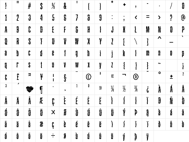 Babalusa Cut Regular Character Map