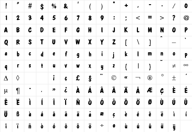 PolCasual DB Bold Character Map