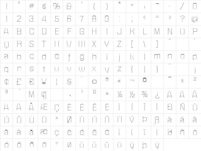 Politica XT Light Character Map