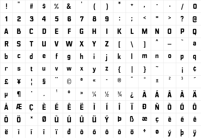 Polyflec Bold Character Map