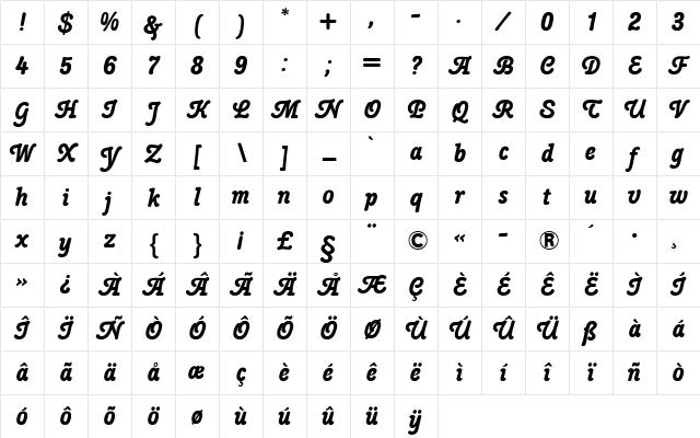 Poppl-College Two BQ Bold Character Map