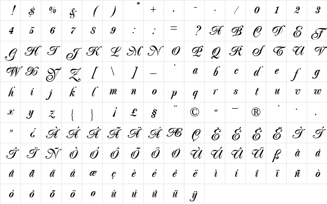 Poppl-Exquisit BQ Regular Character Map