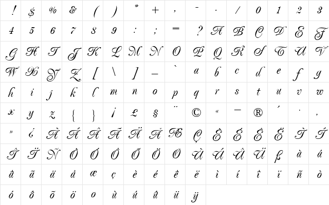 Poppl-Exquisit BQ Regular Character Map