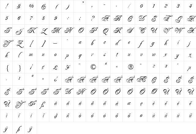 PopplResidenz Light Character Map