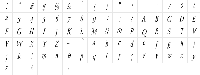 PorcupineRomanCondensed Italic Character Map