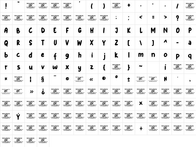 Baby Kimo Regular Character Map Baby Kimo Regular Character Map