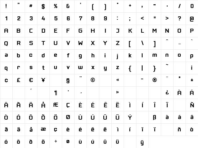 PositecBold Regular Character Map PositecBold Regular Character Map