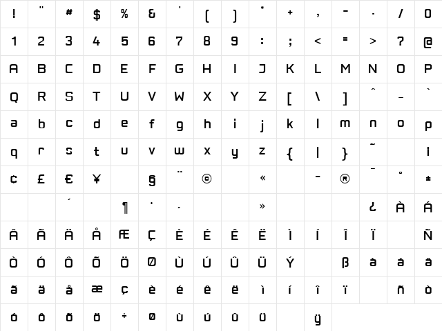 PositecRegular Regular Character Map PositecRegular Regular Character Map