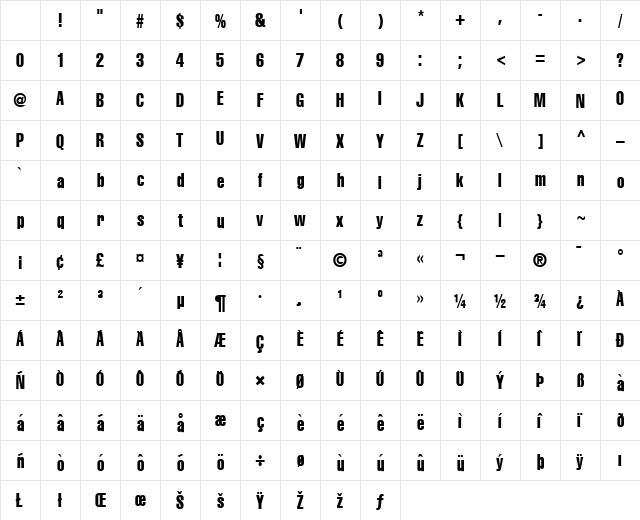 Baby Regular Character Map