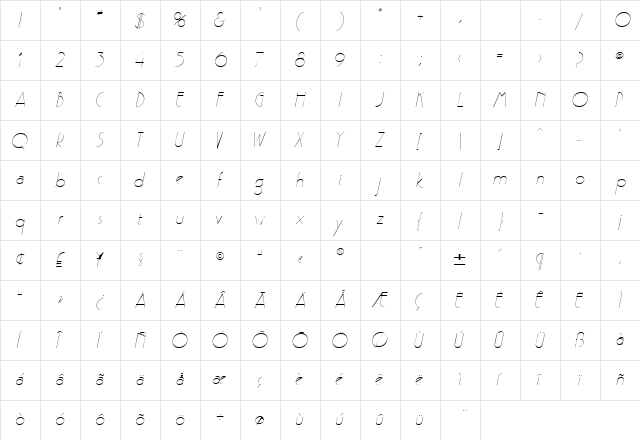 PoufLightSSK Italic Character Map