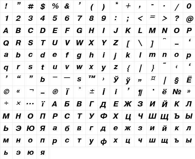 Pragmatica Bold Italic Character Map Pragmatica Bold Italic Character Map