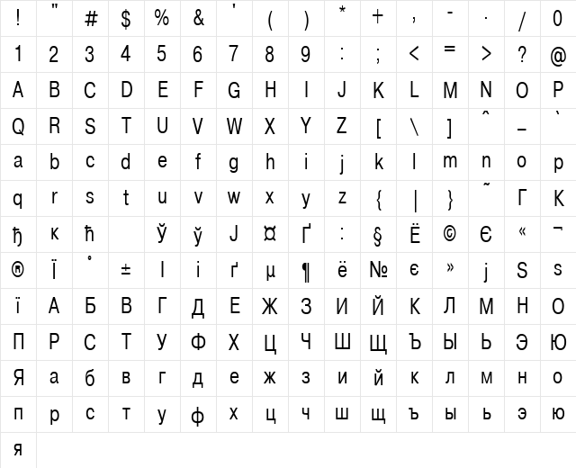 Pragmatica Condensed Condensed Character Map
