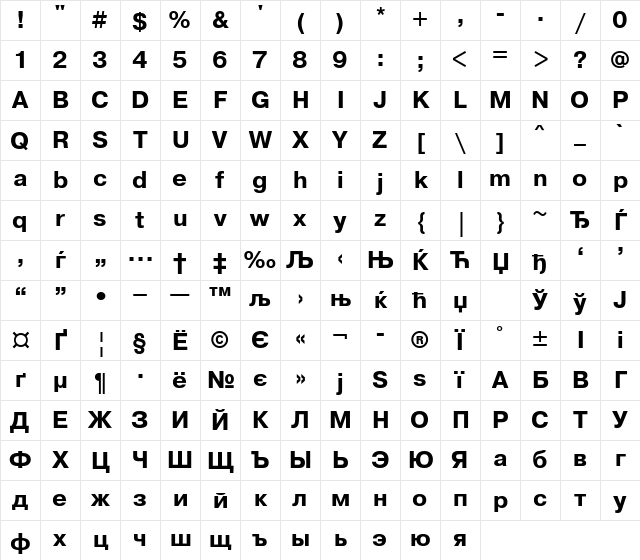 PragmaticaCTT Bold Character Map