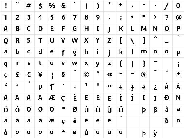 PreciousSans Bold Character Map