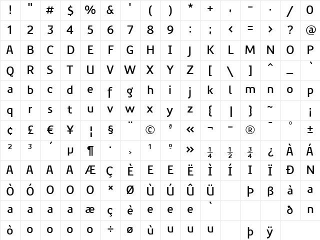 PreciousSans Bold Character Map