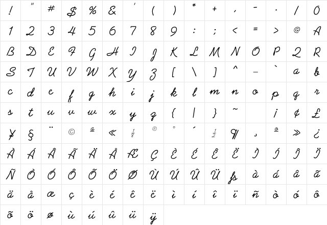 Precipice Regular Character Map