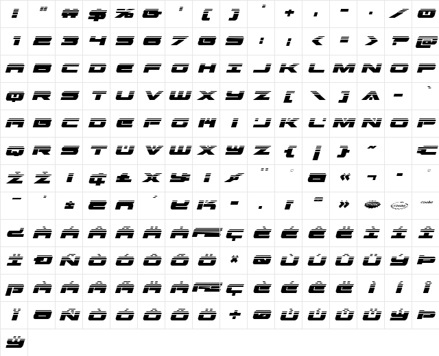 Predataur Halftone Italic Italic Character Map