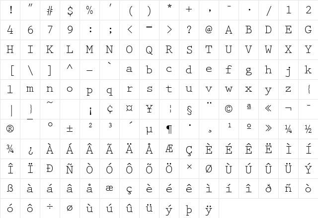 Prestige Becker Regular Character Map