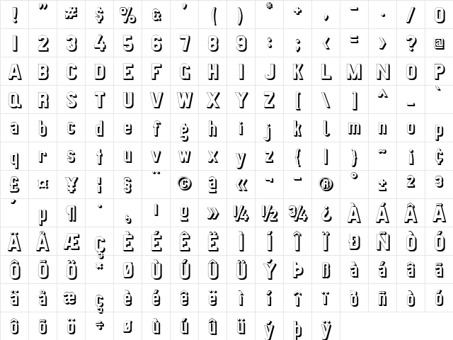 Preussische VI 9 Schatten Regular Character Map