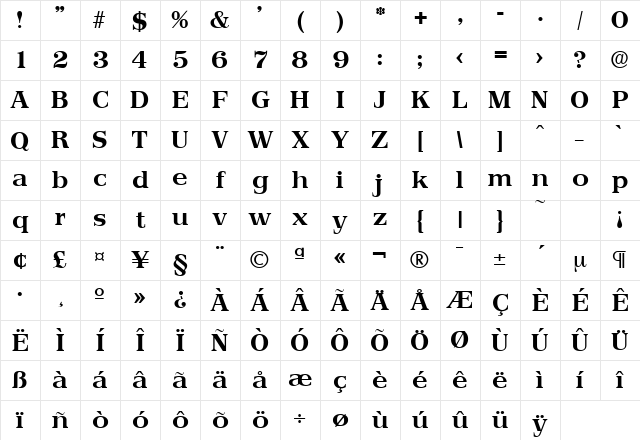 Priamos-Serial DB Bold Character Map Priamos-Serial DB Bold Character Map